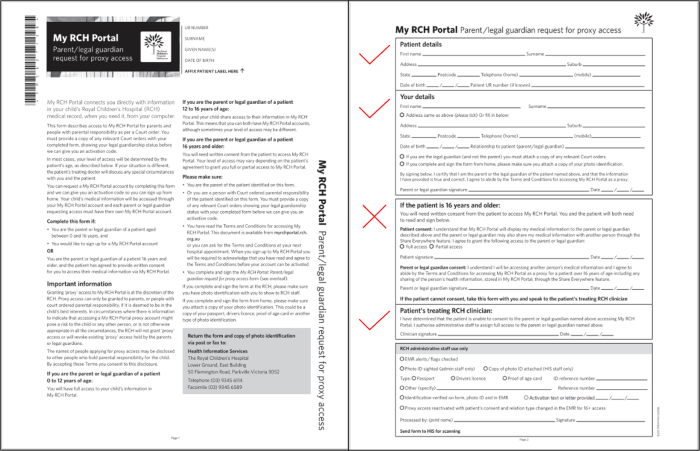 My RCH Portal Parent Cannot Consent Form